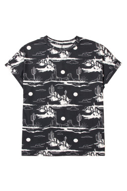 Black Summer Desert Sand Print Short Sleeve Tee