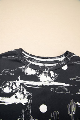 Black Summer Desert Sand Print Short Sleeve Tee