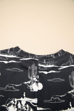 Black Summer Desert Sand Print Short Sleeve Tee