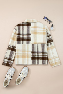 Multicolour Plaid Patchwork Side Pockets Buttoned Jacket