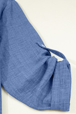 Ashleigh Blue Chest Pocket V Neck Plain Roll-up Sleeve Blouse