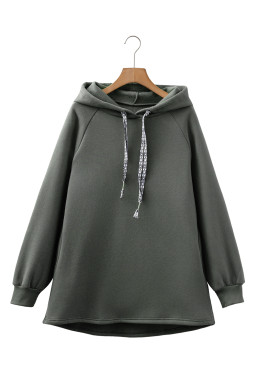 Raglan Sleeve Drawstring Hooded Tunic Sweatshirt