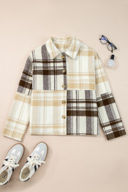 Multicolour Plaid Patchwork Side Pockets Buttoned Jacket