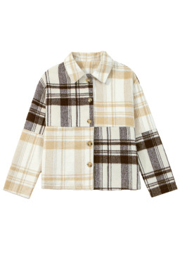 Multicolour Plaid Patchwork Side Pockets Buttoned Jacket