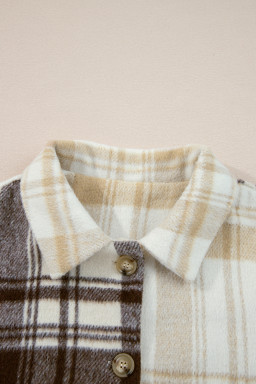 Multicolour Plaid Patchwork Side Pockets Buttoned Jacket