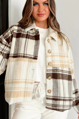 Multicolour Plaid Patchwork Side Pockets Buttoned Jacket