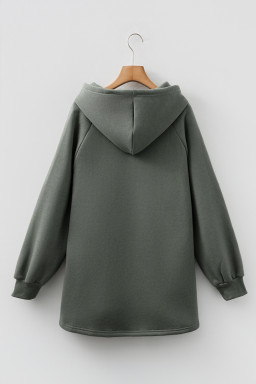 Raglan Sleeve Drawstring Hooded Tunic Sweatshirt
