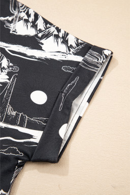 Black Summer Desert Sand Print Short Sleeve Tee