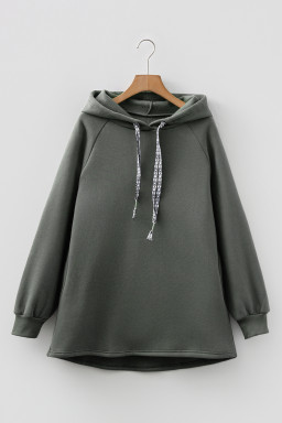 Raglan Sleeve Drawstring Hooded Tunic Sweatshirt