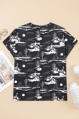 Black Summer Desert Sand Print Short Sleeve Tee