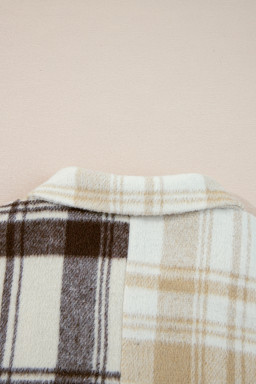 Multicolour Plaid Patchwork Side Pockets Buttoned Jacket