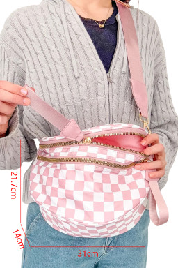 Pink Checkered Print Wide Strap Large Crossbody Bag