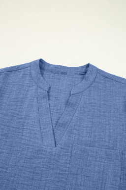 Ashleigh Blue Chest Pocket V Neck Plain Roll-up Sleeve Blouse