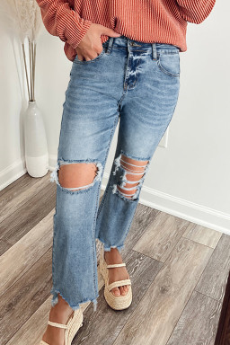 Myosotis Raw Hem Ripped Open Knee Vintage Jeans