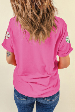 Sachet Pink Peppermint Candy Pattern Sequins Patch Christmas Custom T Shirt