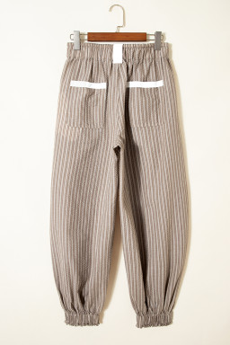 Brown Striped Pocket Knot Detail Lantern Pants