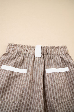 Brown Striped Pocket Knot Detail Lantern Pants