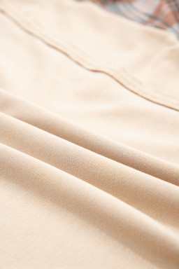 Smoke Gray Plaid Patchwork Sleeve Raw Seam Sweatshirt