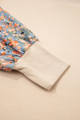 Smoke Gray Plaid Patchwork Sleeve Raw Seam Sweatshirt