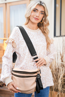Parchment Wide Strap Zipper Crossbody Bag
