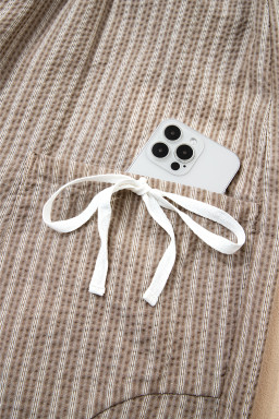 Brown Striped Pocket Knot Detail Lantern Pants