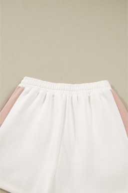 White Colorblock Patchwork Drop Shoulder Pullover Casual Shorts Outfit