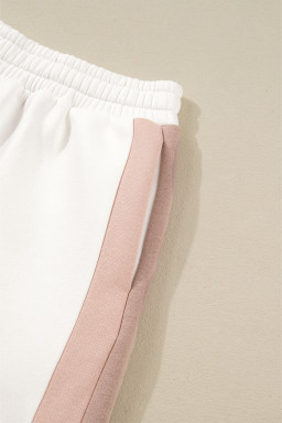 White Colorblock Patchwork Drop Shoulder Pullover Casual Shorts Outfit