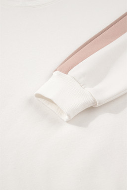 White Colorblock Patchwork Drop Shoulder Pullover Casual Shorts Outfit