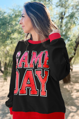 Black GAME DAY Letter Contrast Trim Baggy Sweatshirt