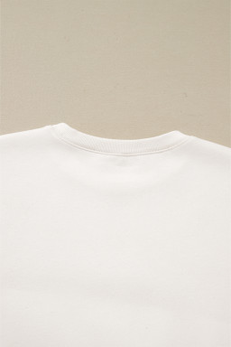 White Colorblock Patchwork Drop Shoulder Pullover Casual Shorts Outfit