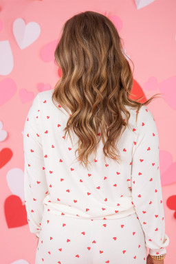 Fiery Red Heart Print Long Sleeve Pullover and Pants Set