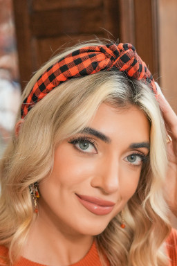 Orange Halloween Plaid Print Knotted Headband