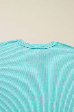 Aruba Blue Twist Ribbed Colorblock Plaid Patchwork Plus Size Top