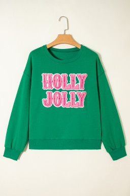 Sea Green HOLLY JOLLY Letter Christmas Holiday Sweatshirt
