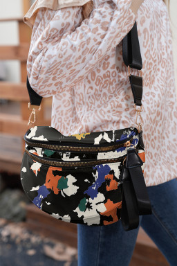 Black Camouflage Print Double Zipper Crossbody Bag