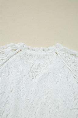White Tie V Neck Lace Ruffle Detail Long Sleeve Blouse