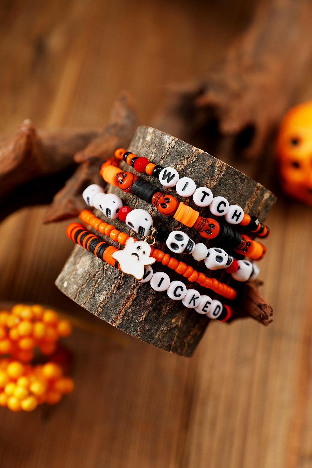 Orange 5pcs WITCH WICK Halloween Bracelet Set