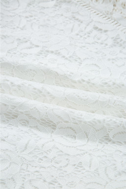 White Tie V Neck Lace Ruffle Detail Long Sleeve Blouse