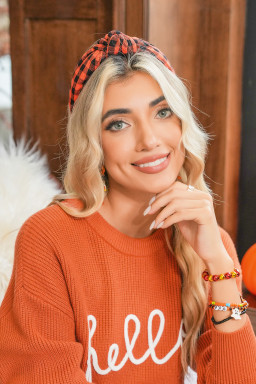 Orange Halloween Plaid Print Knotted Headband