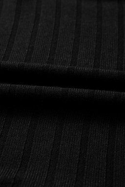 Black Frilled Neck Ribbed Knit Patchwork Long Sleeve Mini Dress