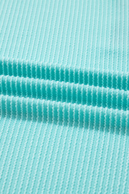 Aruba Blue Twist Ribbed Colorblock Plaid Patchwork Plus Size Top