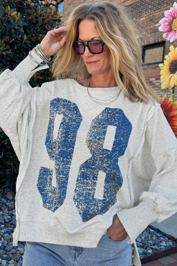 Light Grey Faded Varsity Print Loose Pullover Top