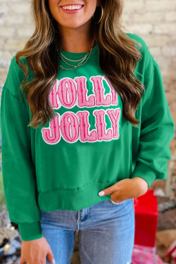 Sea Green HOLLY JOLLY Letter Christmas Holiday Sweatshirt