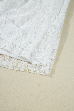 White Tie V Neck Lace Ruffle Detail Long Sleeve Blouse