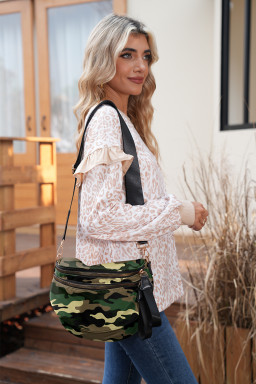 Green Camouflage Print Double Zipper Crossbody Bag