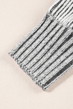 Black Striped Print Ribbed Knit Raglan Sleeve Baggy Sweater