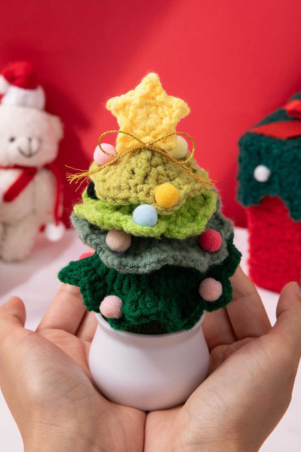 Light Green Crochet Christmas Tree with Pot Cute Home Decoration