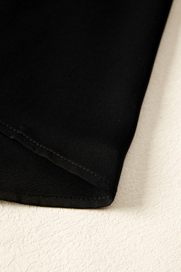 Black Frilled Neck Ribbed Knit Patchwork Long Sleeve Mini Dress