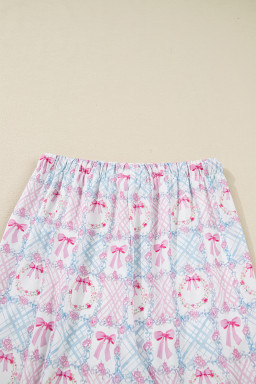 Pink Bow Wreath Pattern Christmas Holiday Bow Tie Front Pajama Set