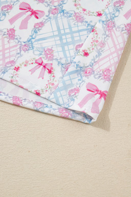 Pink Bow Wreath Pattern Christmas Holiday Bow Tie Front Pajama Set